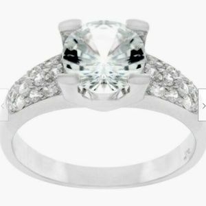 Silver Vintage Engagement Cocktail Ring Size 9 Rhodium Plated Solitaire